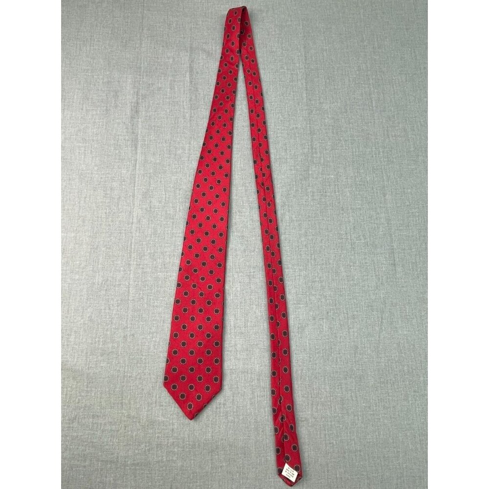 Vintage USA Bench Mark Men's Classic Red Tie with Navy & Grey Polka Dots Necktie